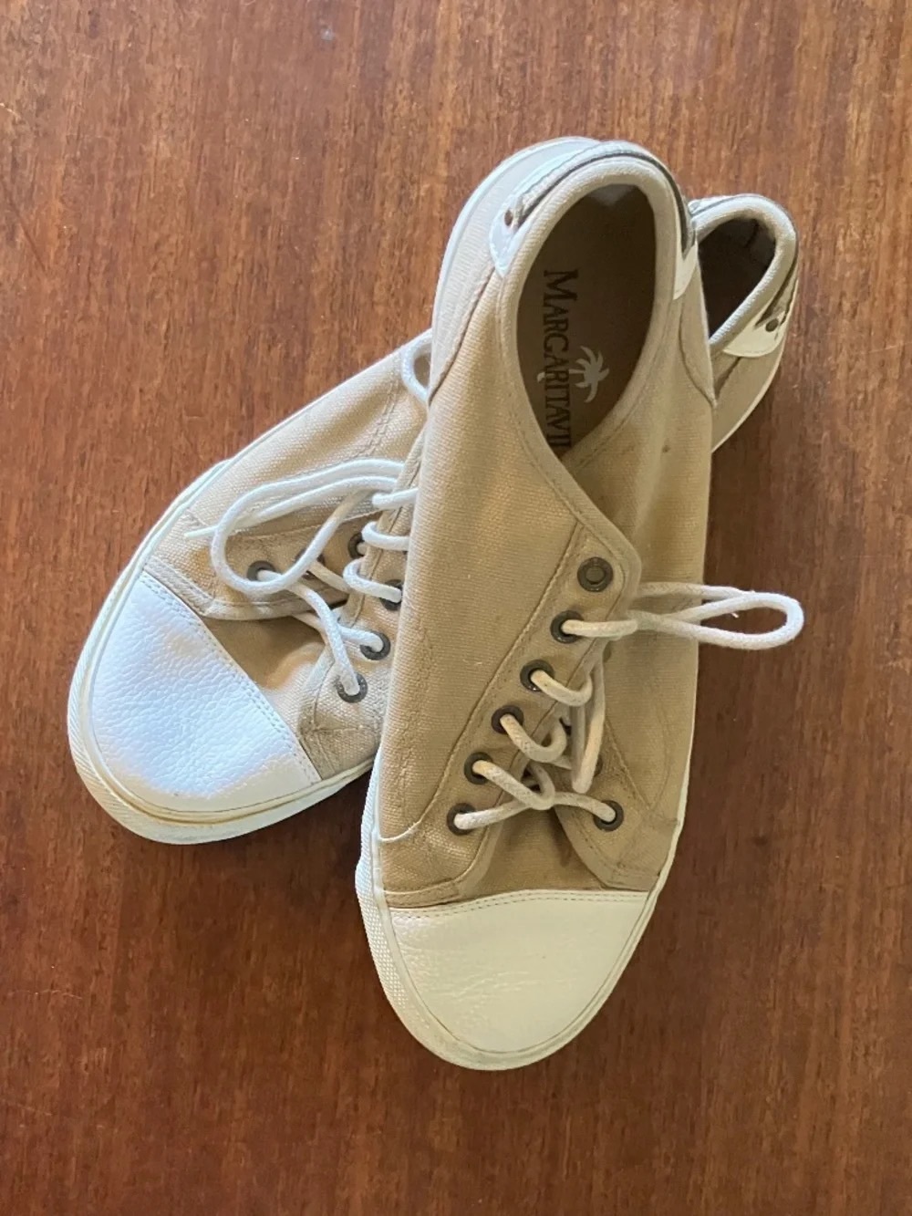Margaritaville Tan Canvas Sneakers with White Toe